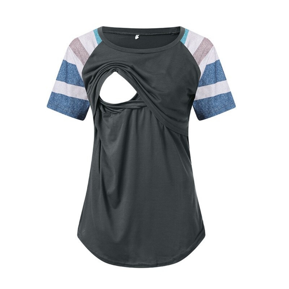 Gray maternity/nursing baseball tee